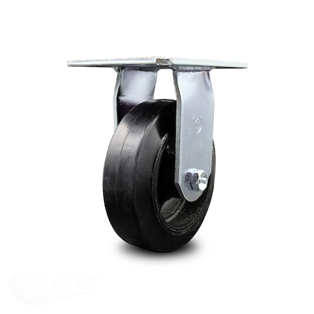 Service Caster 6 Inch Heavy Duty Top Plate Rubber on Steel Rigid Caster with Roller Bearing SCC SCC-35R620-RSR